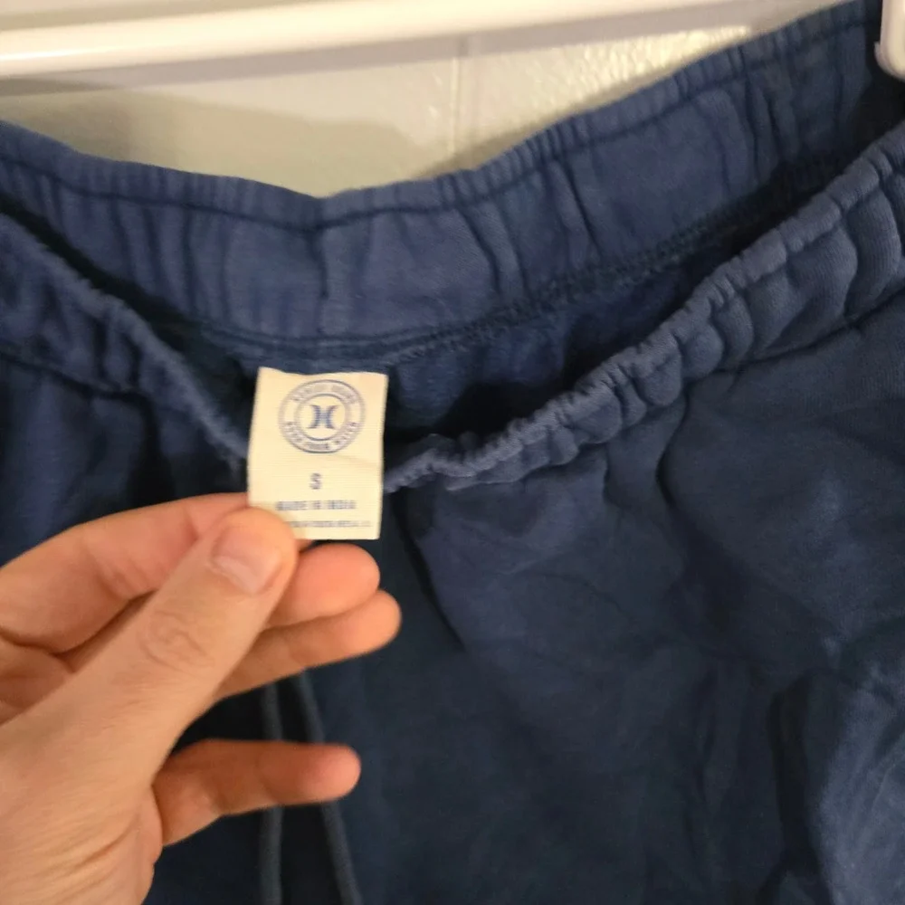 Hurley Fleece Shorts Mens Small Blue Sun Graphic‎ Drawstring Elastic Waist